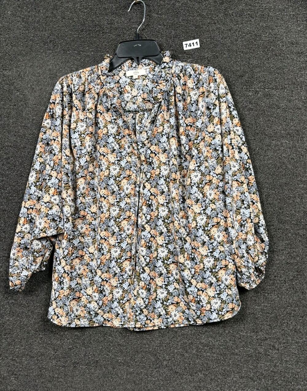 Entro Blouse Floral Peasant Blouse Womens Sz S Boho V-Neck Flowy 3/4 Sleeve